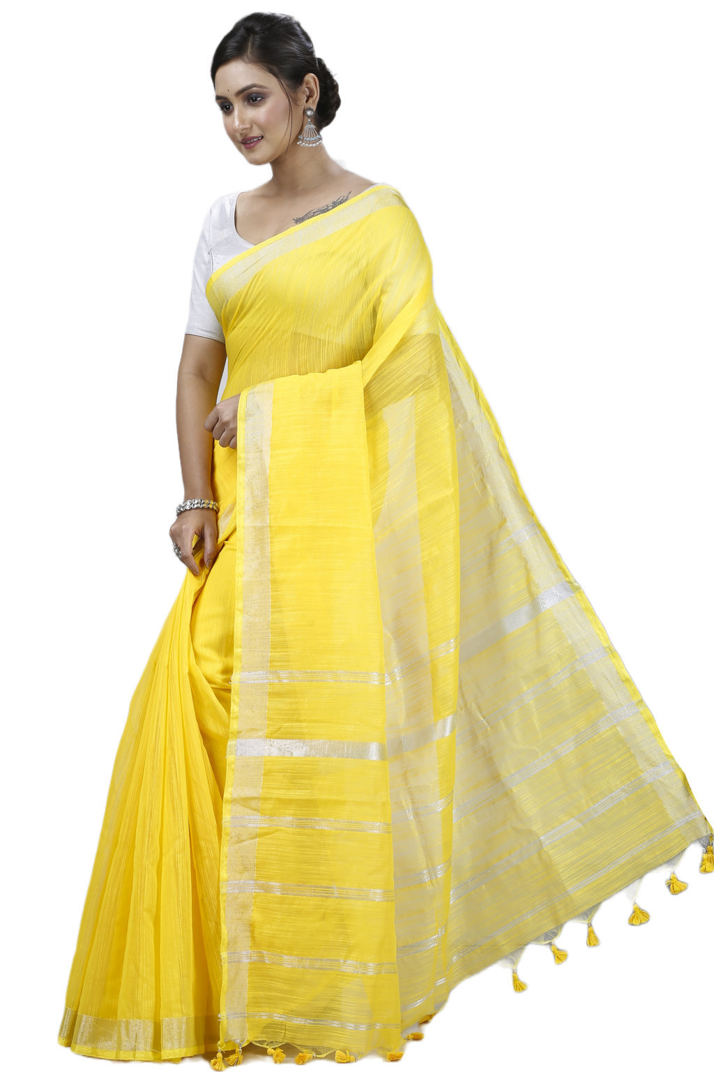 Yellow Blended Cotton Toshini Hand Loom Saree (1181)